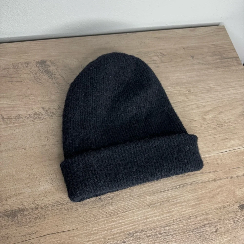J. Crew Ribbed Beanie in Supersoft Yarn Black Hat Alpaca Wool